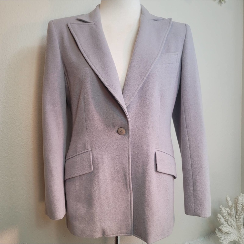 ANNE KLEIN II WOOL & ANGORA LIGHT GREY ONE BUTTON BLAZER WOMEN'S SIZE 4